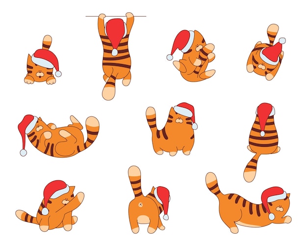 Vector set of funny cartoon tiger character vector illustration happy chinese new year animal symbol