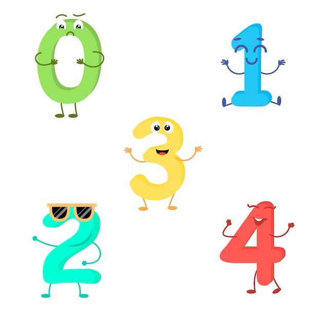 Funny hand drawn set of cartoon styled font colorful numbers one