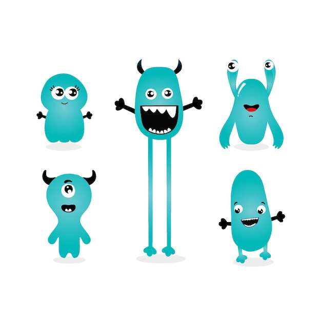 Set of funny, cute and cartoony little monsters 2