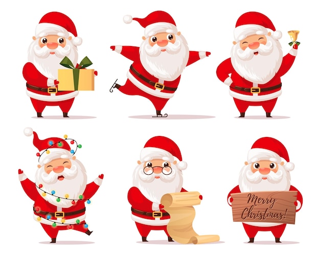 Vector set of funny cute santa claus