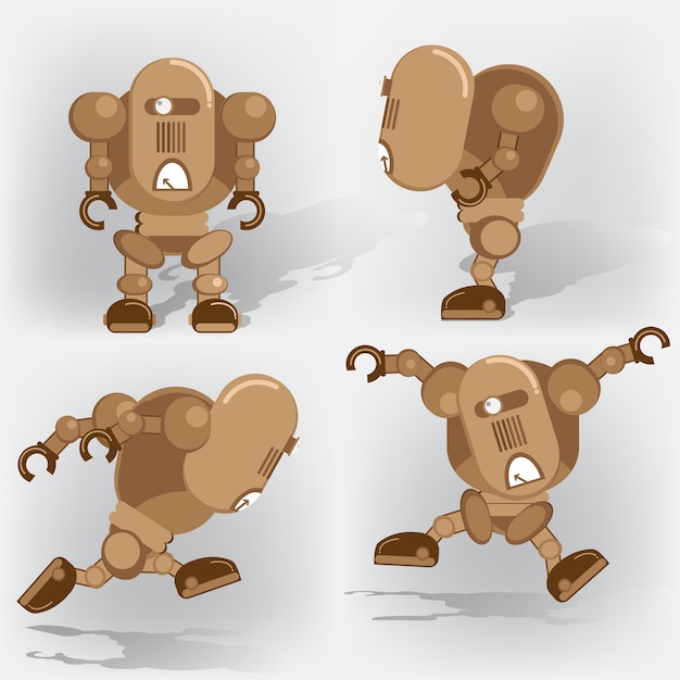 Vector set of funny and different robots actions, robotics character