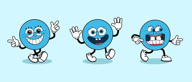 Vector set funny face cartoon blue ball head with happy expression vector illustration
