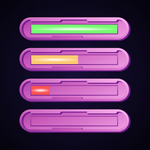 Vector set of funny futuristic rounded game ui health and progress bar