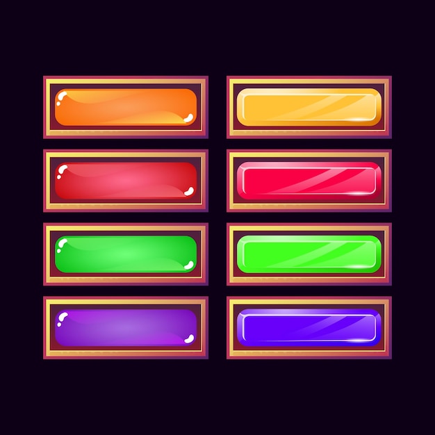 Set of funny game ui old wooden and jelly crystal diamond button for gui asset elements