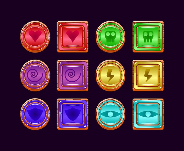 Vector set of funny game ui wooden jelly magic power up