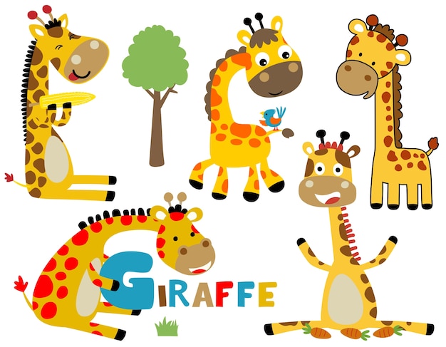 set of funny giraffe cartoon vector art