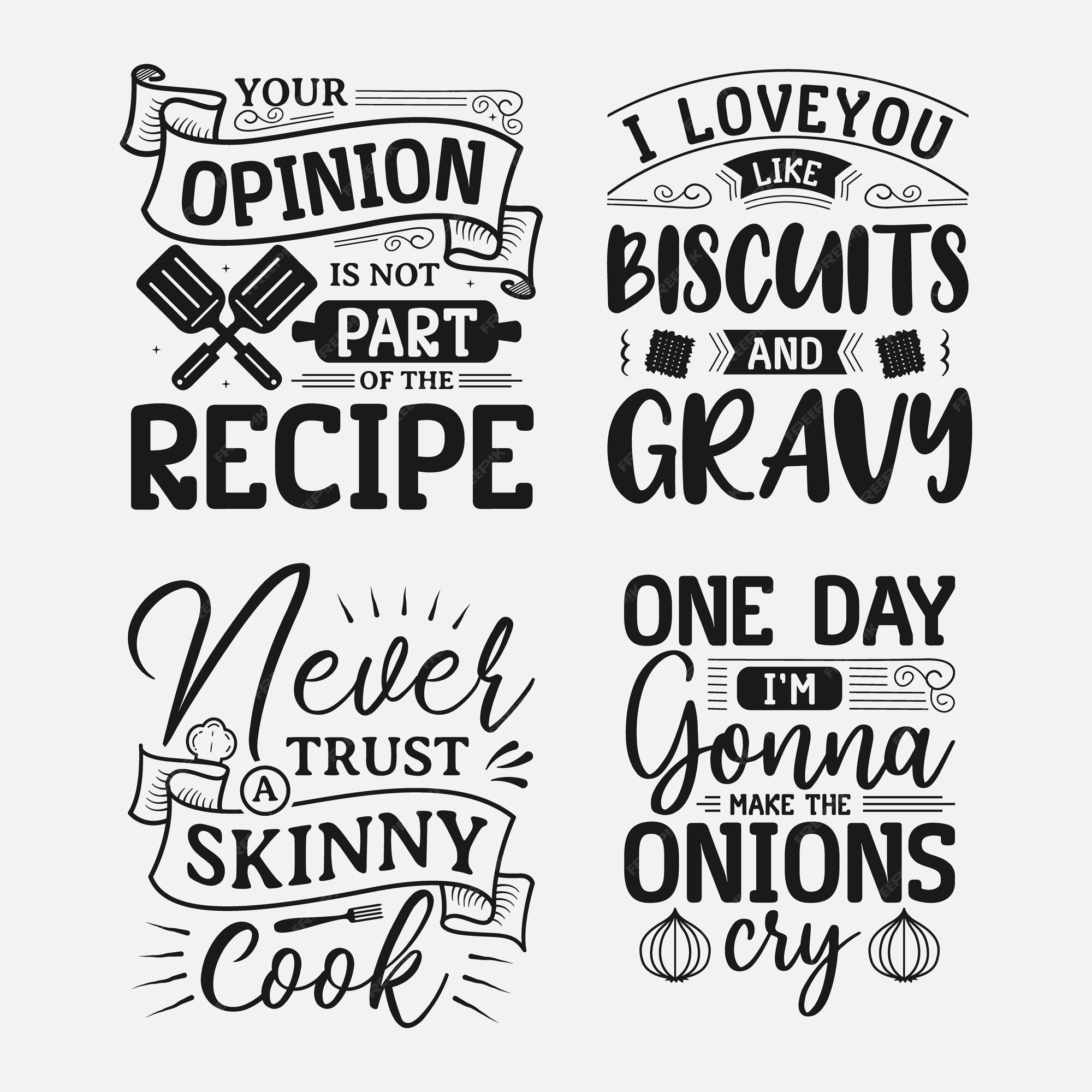 Set of hand drawn funny sayings for kitchen or restaurant poster Stock  Vector