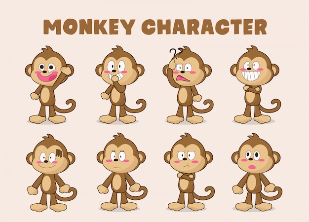 Set of funny monkey cartoon