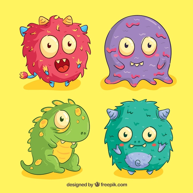 Set of funny monsters in hand drawn style