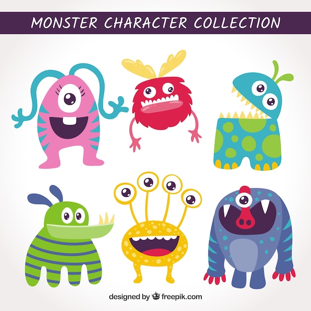 Vector set of funny monsters in hand drawn style