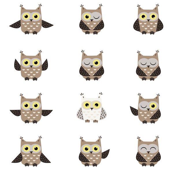 Set of funny owls