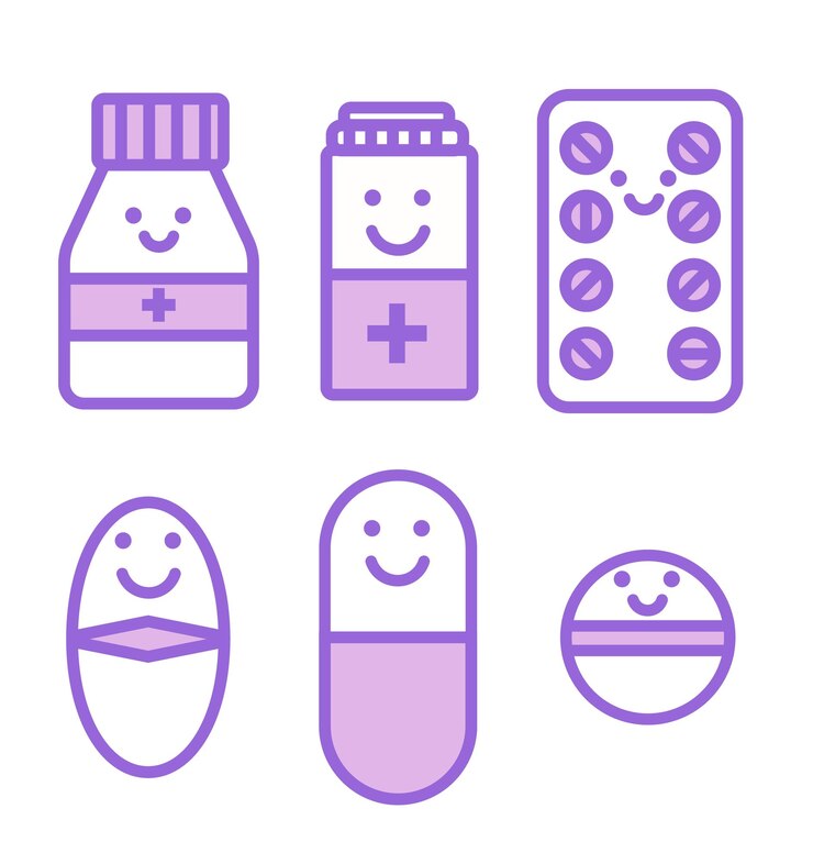 Vector set of funny pills and medicaments isolated on white