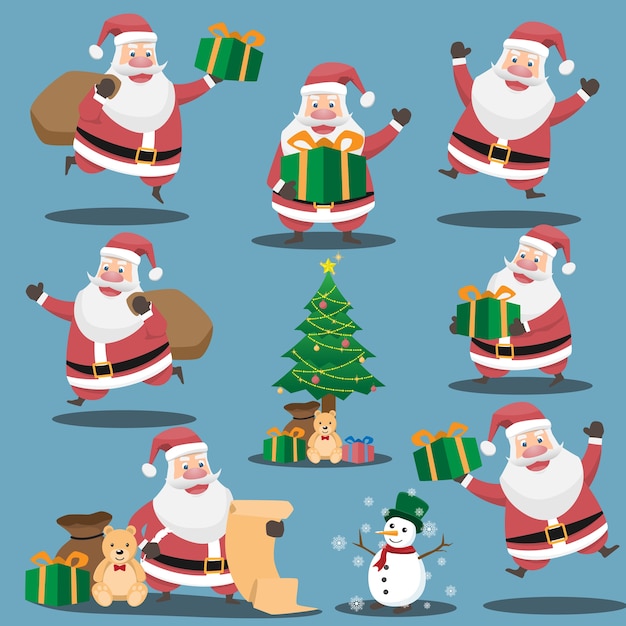 Set funny Santa Claus in different poses