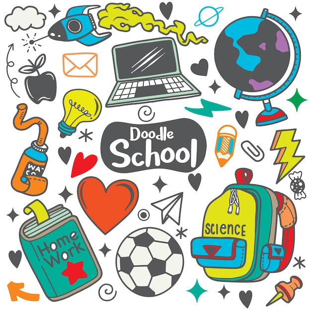 Set of funny school background hand drawn background with school supplies and creative elements vector illustrationxa