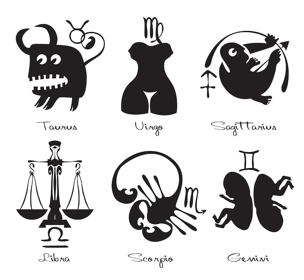 Set of funny signs of the zodiac