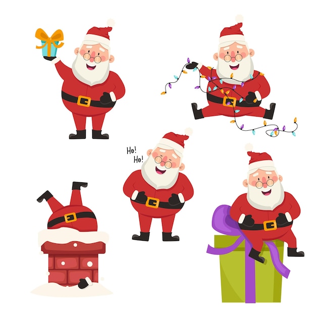 Set of funny vector santa claus.