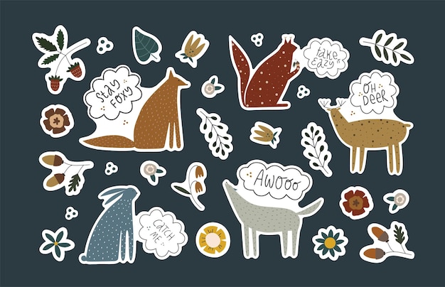 Vector set of funny wild animals in stikers