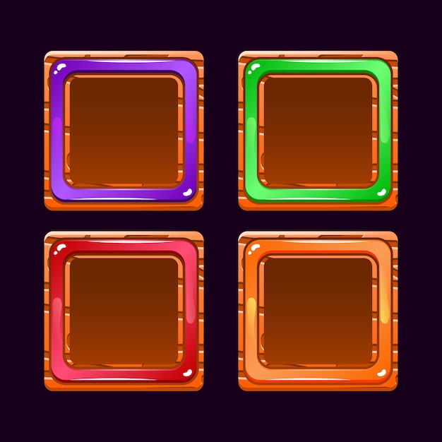 Vector set of funny wooden jelly border button game ui for gui asset elements