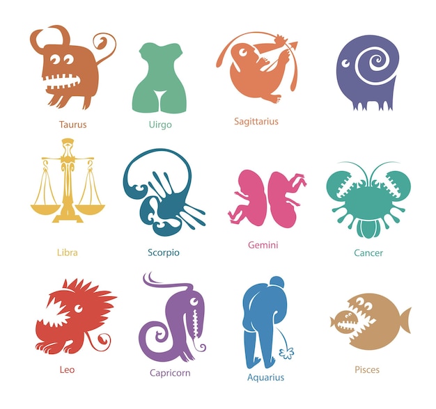 Set of funny zodiac signs