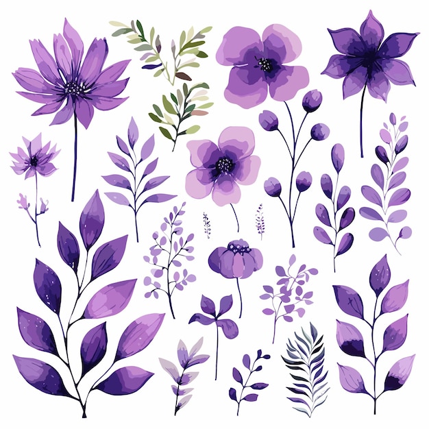 set Funnytree Watercolor Purple Floral