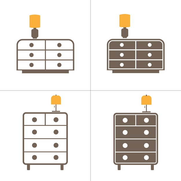 Vector set of furniture icons dressers with table lamps vector bicolor flat icons
