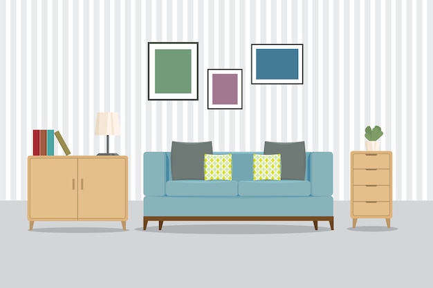 Vector set of furniture interior and home accessories.