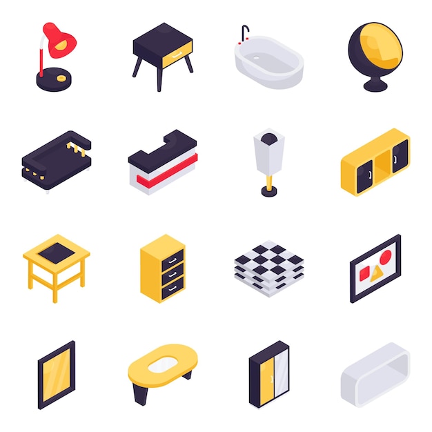 Vector set of furniture isometric icons