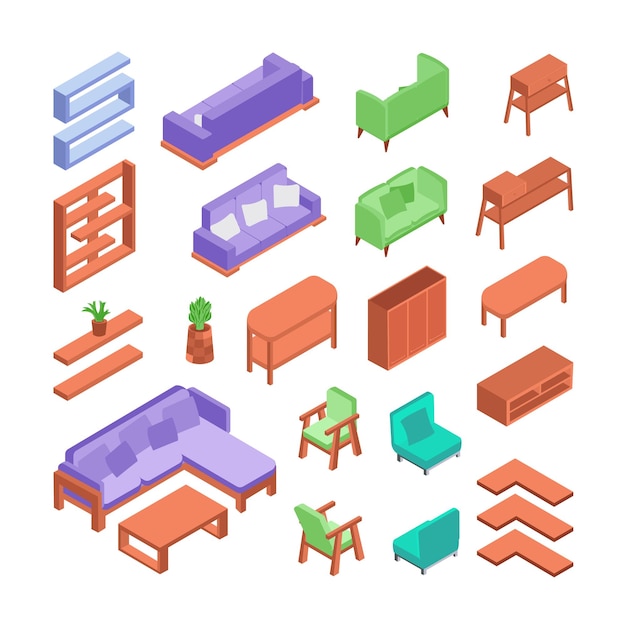 Vector set of furniture isometric