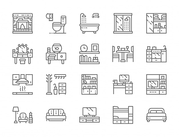 Vector set of furniture line icons