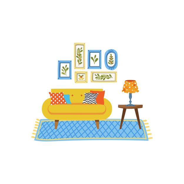 Vector a set of furnitures in living room flat style illustration