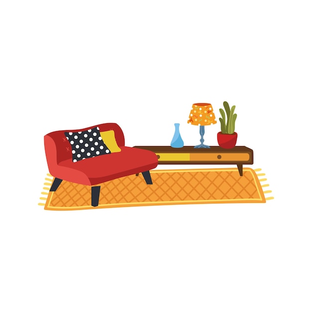 A set of furnitures in living room flat style illustration