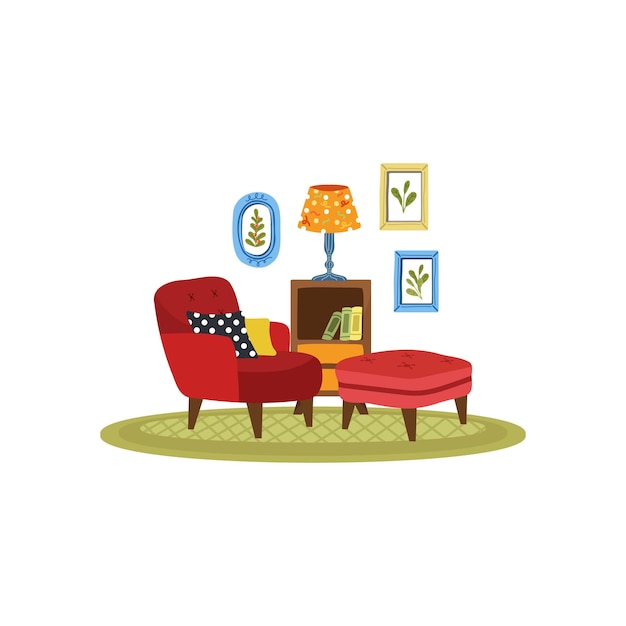 a set of furnitures in living room flat style illustration