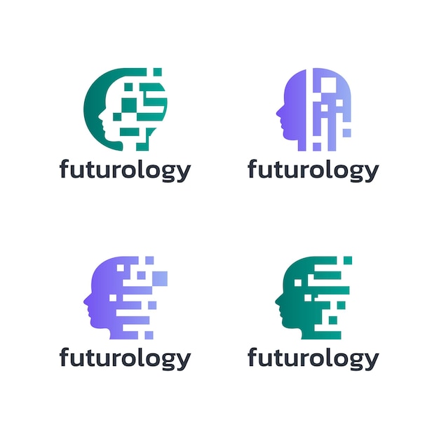 Vettore set di vettori di progettazione del logo della conoscenza futura modello di simbolo del ricercatore tecnologico
