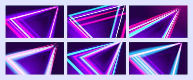 Vector set of futuristic abstract colorful vector backgrounds with glowing electric bright neon lines