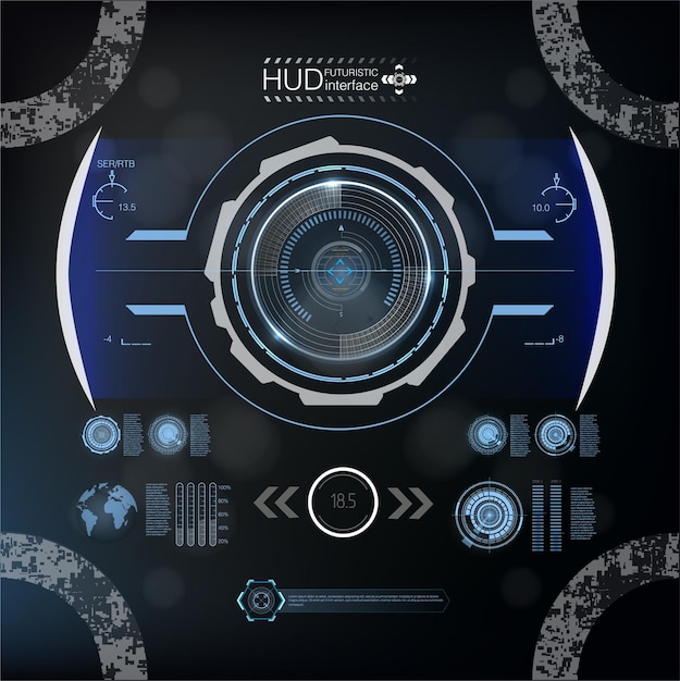 Vector set of futuristic blue infographics as headup display display navigation elements for the web and