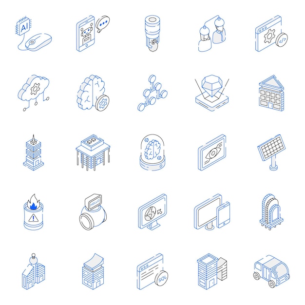 Set of Futuristic Objects Isometric Icons