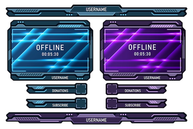 Set futuristic stream overlay geometric frames template