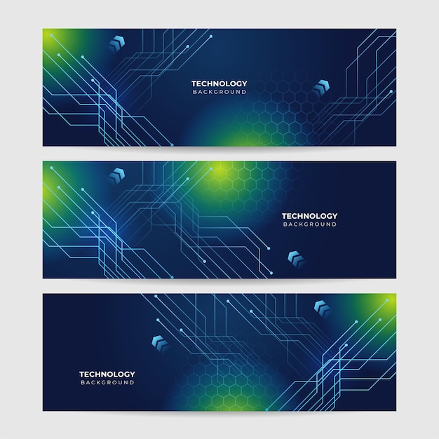 Set di tecnologia futuristica banner di design colorato blu scuro astratto digitale modello web di sfondo del modello di banner di progettazione grafica astratta vettoriale