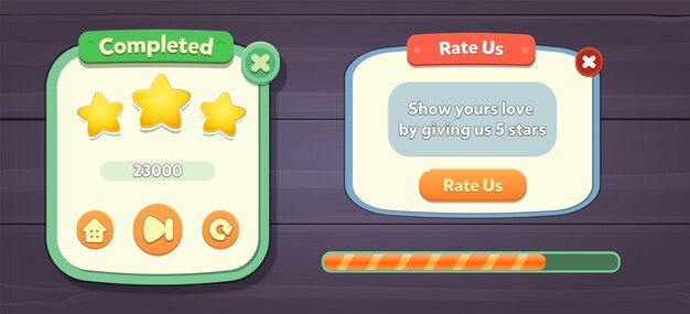 set of game assets menu buttons back ground screen popup screens and settings buttons