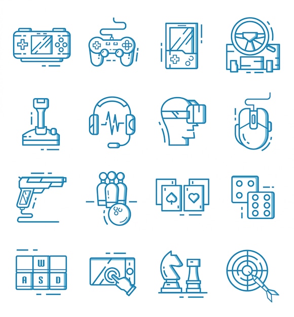 Set of game icons with outline style