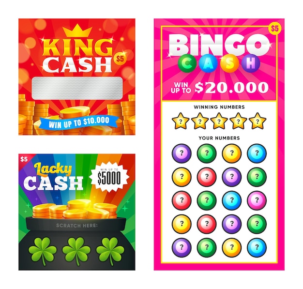 Set of game scratch win cards and tickets using for instant lottery Vector illustration