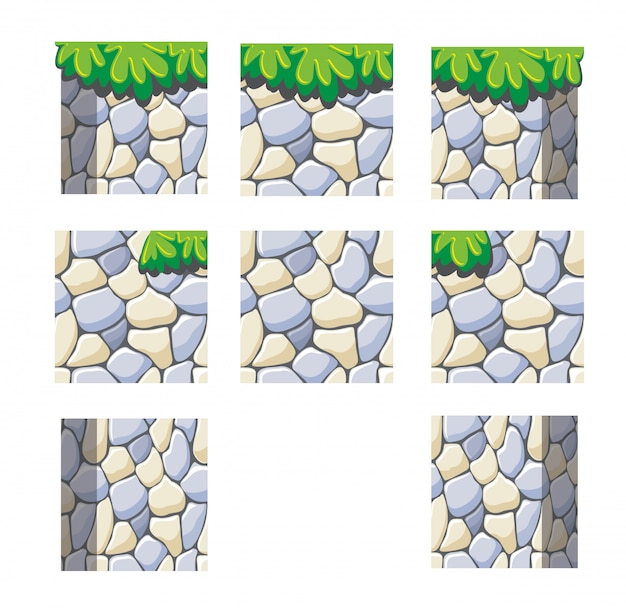 Vettore set di gioco tileset per sfondo gioco isolato su bianco