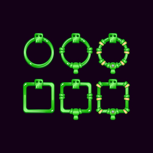 Set di frame di confine dell'interfaccia utente di gioco con il simbolo del teschio per elementi di asset gui