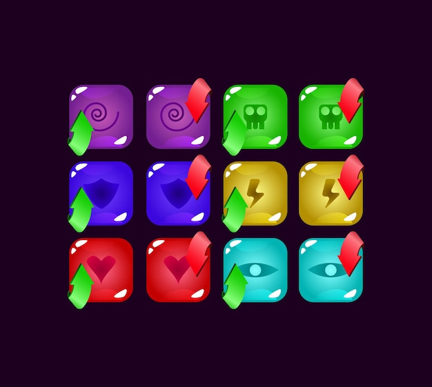 Set of game ui colorful jelly gui asset elements