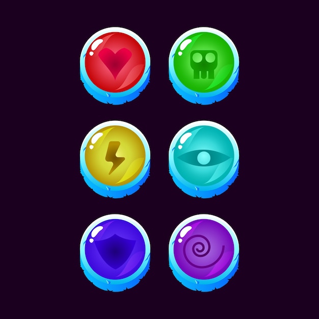 Set di gioco ui colorato magico power up per elementi di asset gui