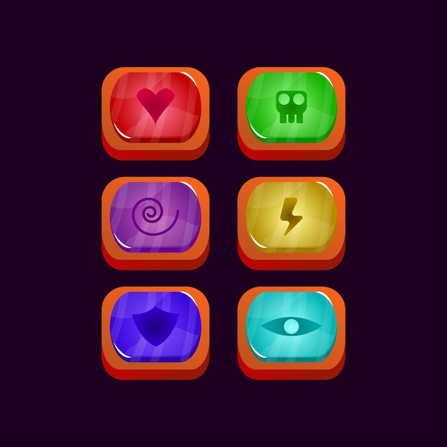 Set of game ui glossy colorful jelly gui asset elements