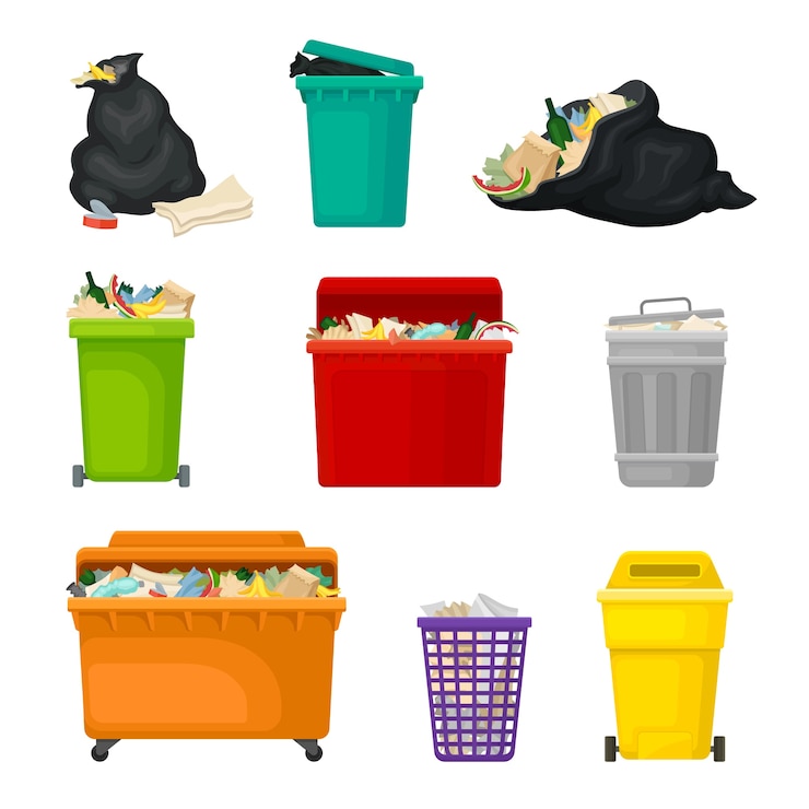 Vector set of garbage in tanks and packages