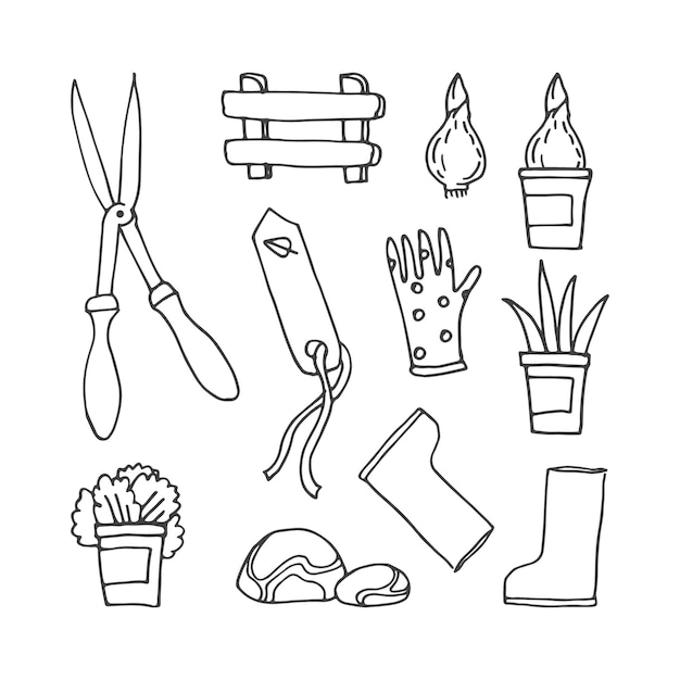 Set of garden and flower related doodle illustration