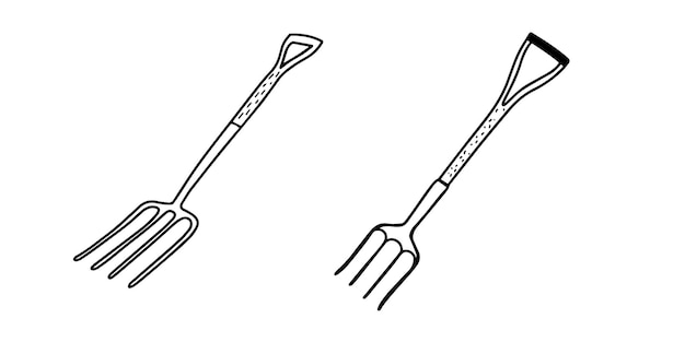 Vector set of garden forks. vector illustration in doodle style