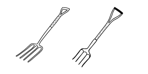 ガーデンフォークのセット。落書きスタイルのベクトル図